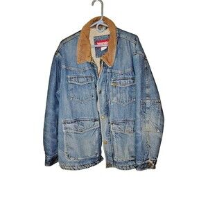 Wrangler Sherpa Lined Denim Jacket 3XL Corduroy Collar Heavy Blue Jean Coat